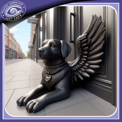 Animals with angel wings - Blackie the German shepherd dog.