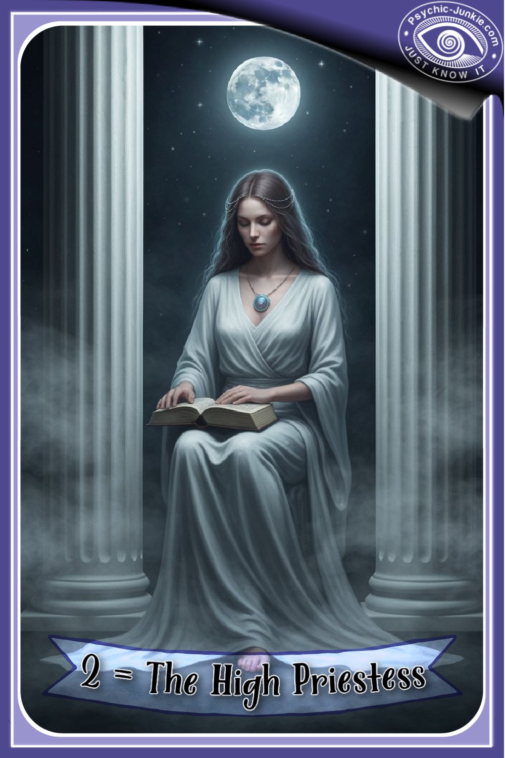 The High Priestess Tarot Card with celestial imagery and crescent moon crown